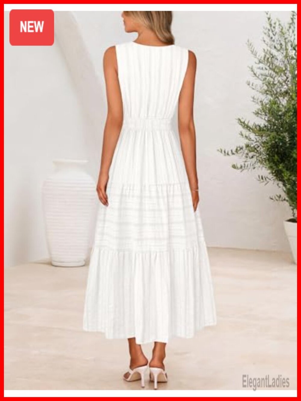 Sleeveless V Neck Midi Maxi Dress with Pockets - Picture 3 of 7
